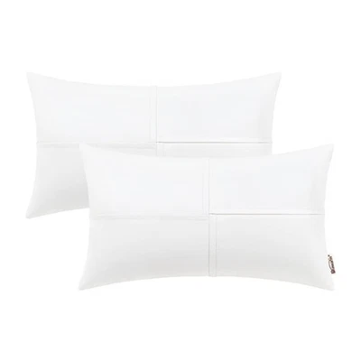 Faux Leather Throw Pillow Covers 12 X 20 Inches, White Lumbar Pack of 2, Hand - Image 1 of 4