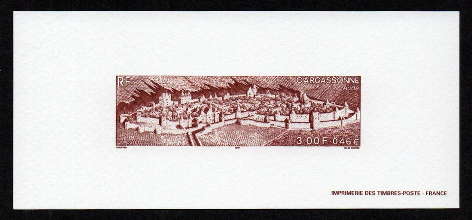 FRANCE, SCOTT # 2760, YEAR 2000 PROOF CARD ESSAY - TOURISM, CARCASSONNE CITY - Image 1 of 1
