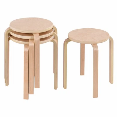 Set of 4 17-inch Bentwood Stools Stacking Home Room Furniture Decor - Image 1 of 4