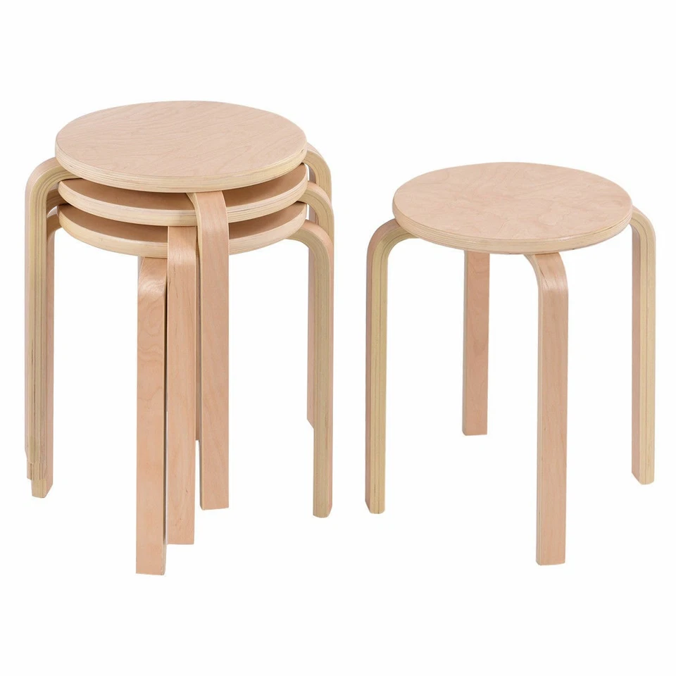 Set of 4 17-inch Bentwood Stools Stacking Home Room Furniture Decor - Image 1 of 4