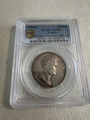 Medalla de plata Napoleón Francia 1808  Foto 1 de 2