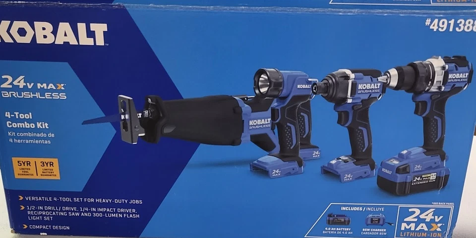 KOBALT  4 Tool 24 Volt Max Brushless Power Tool Combo Kit- - Image 1 of 4