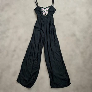 Hollister Jumpsuit w Pockets SMALL Embroidered Floral Bow Wide Leg Elastic Waist - Picture 1 of 11