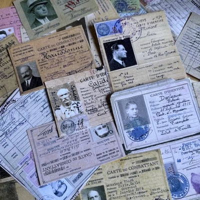20+piece vintage style￼ID card )  Lot Junk Journal Ephemera  read description  - Image 1 of 4