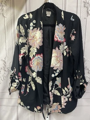 Chicos костюм куртка Blazer 3 (16/18) черный цветочный открытый передний 3/4 пряжки рукава - Изображение 1 из 4