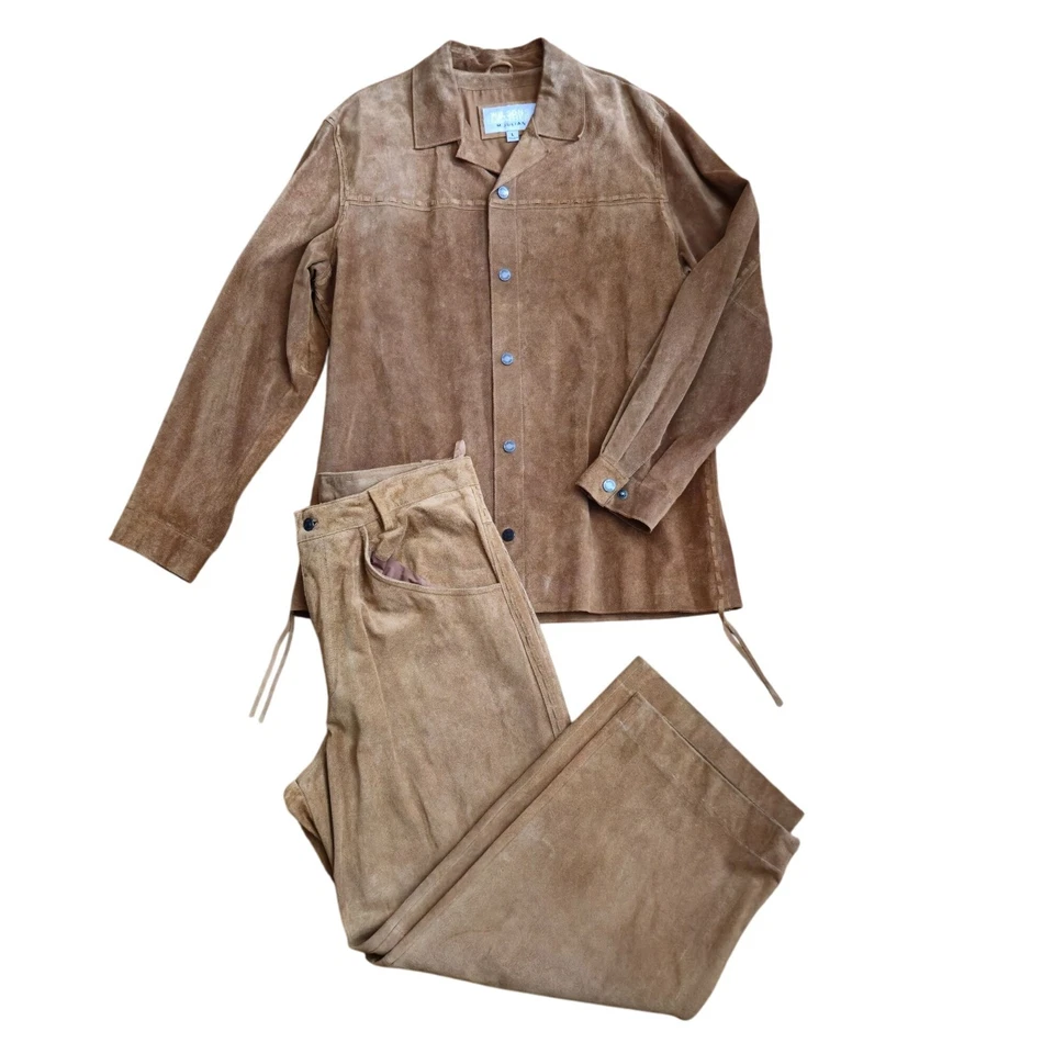 De Colección Wilsons Cuero M Julian Hombres Cachemira Gamuza Camisa Chaqueta Pantalones Conjunto L/36 Marrón Foto 1 de 4