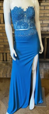 Jovani Style 94221 2 Piece Turquoise Crystal Gem Dress Size 0 - Image 1 of 4