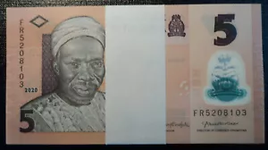 LOTE DE 100 BILLETES 5 NAIRA, 2020, NIGERIA , P-38, S/C-UNC.. - Imagen 1 de 4