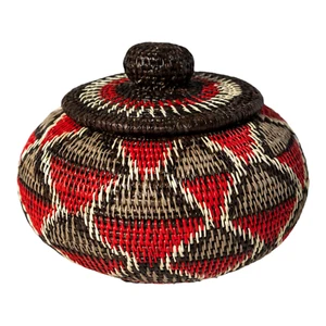 Red And Gray Woven Basket With Top - Picture 1 of 16