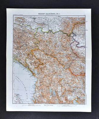 Mapa Stieler 1911 Balcanes Macedonia Serbia Bosnia Albania Montenegro Dalmacia Foto 1 de 4