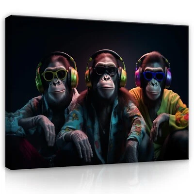 Leinwandbild Abstrakt Drei Affen Modern Wohnzimmer Leinwand Bilder Wandbilder - Bild 1 von 4