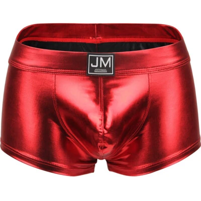 Men's Faux Leather Boxers Brief Buttocks Underwear Bulge Pouch Trunk Underpants - Image 1 of 4