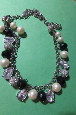 DE COLECCIÓN 19-21" ANN TAYLOR collar plateado pesado con diamantes de imitación, negro, perlas Foto 1 de 4