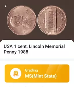 1988 - 7.4° ROTATION DIE ERROR (RDE) CLOCKWISE - 1C LINCOLN MEMORIAL CENT/PENNY - Picture 1 of 5
