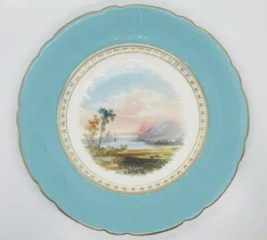 Lovely Vintage Cabinet Plate with Lake Scene & Mountains; Turquoise Rim - Picture 1 of 5