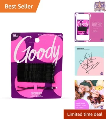 Ouchless 16 Count Bobby Pins - XXL Black Slideproof for Stylish Hair Control - Image 1 of 4