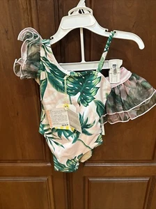 NWT Shade Critters one piece Organza With Tutu pink palm swimsuit Size 2T - Picture 1 of 11