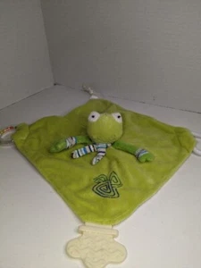 Stephan Baby Frog Security Blanket Lovey Toy Rattle Teether Green Blue Stripes - Picture 1 of 7