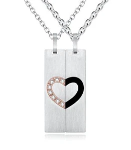 His & Hers Matching Set Heart with Heart Valentine Pendant Couples Necklace w... - Picture 1 of 7