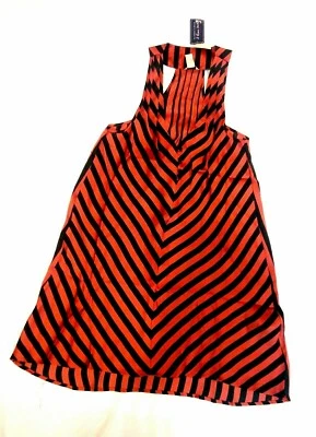 Vestido feminino S listrado preto laranja sem mangas gola V vestido barraca I love H81  - Imagem 1 de 4