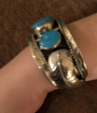 Navajo Turquoise/Silver Bracelet/Cuff Signed Ss