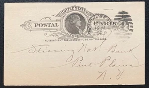 1890 US UX9 POSTAL CARD PINE PLAINS NEW YORK POUGHKEEPSIE NATIONAL BANK USED VF - Picture 1 of 2