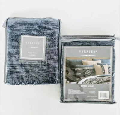 Par de fundas de almohada VERATEX Brielle 26X26 Euro Shams tela de felpa azul NUEVO Foto 1 de 3