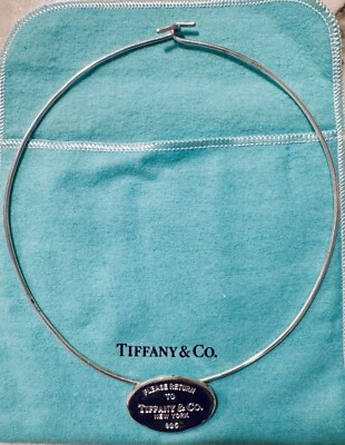 "Raro Auténtico Regreso a Tiffany & Co Ovalado Etiqueta Gargantilla Alambre Gancho Collar 925 16""" Foto 1 de 4