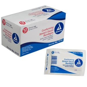 Dynarex Conforming Stretch Gauze Bandages Sterile 2 in x 4.1 Yd 12 ct Pack of 6 - Picture 1 of 2