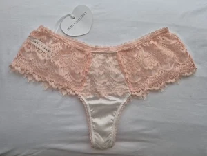 Women's Mimi Holliday Lace & Satin, Ivory & Peach Boyshort Thong, Xs, NWT - Picture 1 of 14