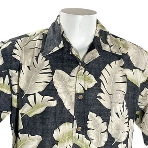 Camisa Hawaiana Cooke Street Grande Estampado Floral Reverso Hojas Tropicales Negra Pálida - Imagen 1 de 7