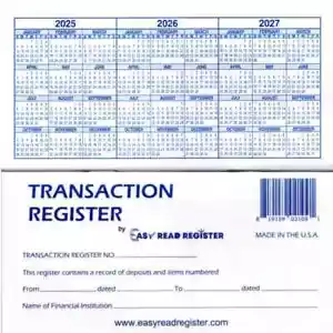 Checkbook Transaction Registers, 2025-2026-2027 Calendars by Easy Read Register - Picture 1 of 6