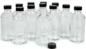 12 Clear 4 Oz Glass Bottles with Lids - Picture 1 of 5