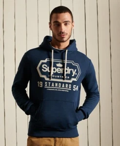 SuperDry Blue Core Logo American Classics Pocket Hoodie XL Japan Fits Like S-M - Picture 1 of 9