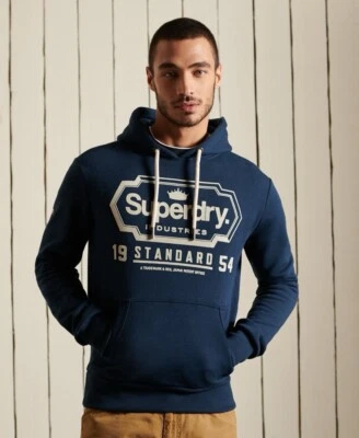 SuperDry 蓝色核心标志美国经典口袋连帽衫 XL 日本适合 S-M — 第 1/4 张图片