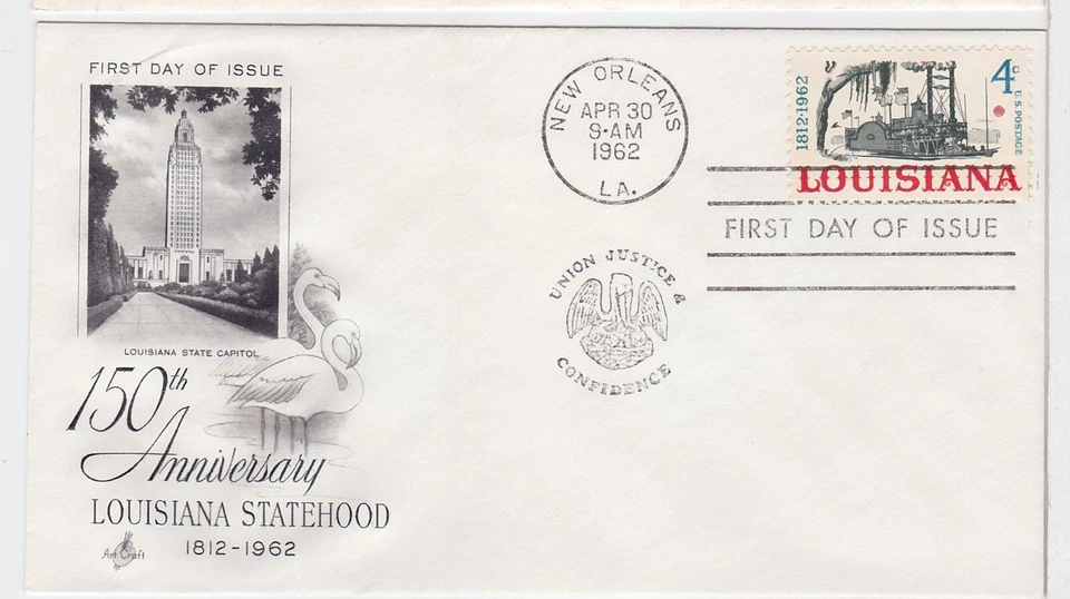 TurtlesTradingPost- Louisiana Statehood- 1962 - #1197 FDC Artcraft Cachet - Image 1 of 1