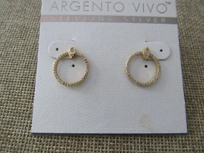 Argento Vivo Sterling Silver gold plated cz hoop pierced earrings   - Image 1 of 2