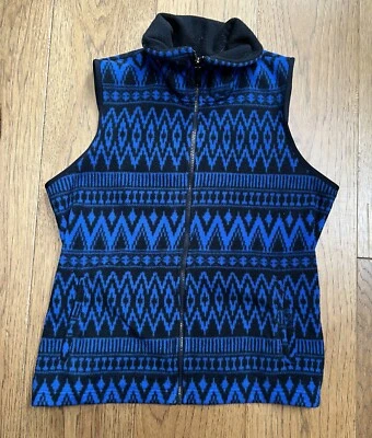 Chaps Sport 女式阿兹特克西南全拉链羊毛背心 XL 蓝色黑色 — 第 1/4 张图片