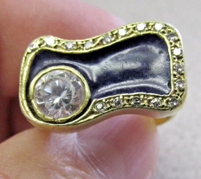  Anillo único esmalte azul y diamantes y piedra transparente oro 18k talla 8 hacer oferta Foto 1 de 4