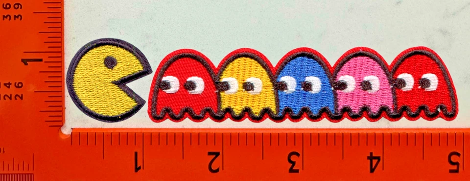 PacMan & Ghosts Patch Embroidered Iron-On Retro 80s Arcade Game Badge - Image 1 of 1