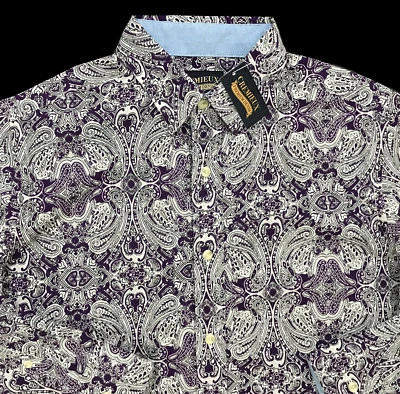 Camisa Para Hombre CREMIEUX PREMIUM DENIM Púrpura + Algodón Paisley S Pequeña Nueva Con Etiquetas NUEVA ¡Guau! Foto 1 de 4