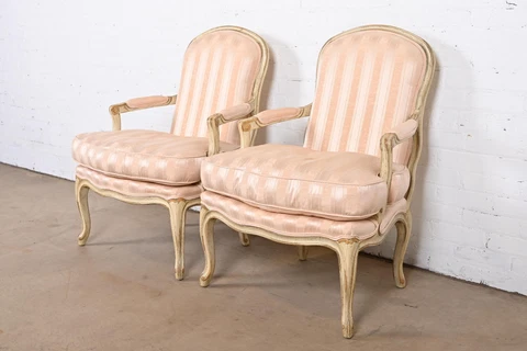 Baker Furniture French Provincial Louis XV Fauteuils, Pair Cover