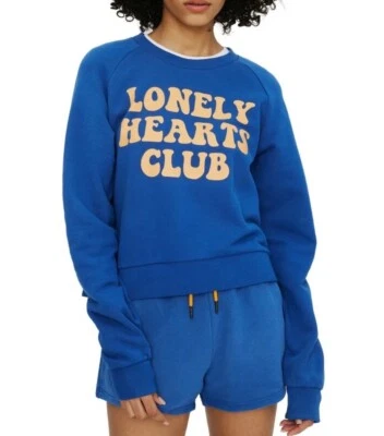 Elevenparis Womens Casual Lonely Hearts Club Pullover Sweatshirt Blue Size S NWT - Image 1 of 2
