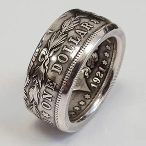 Silber Dollar Münzring Größe 6-13 Handarbeit Handarbeit selten Silber Morgan Herrenringe - Bild 1 von 12
