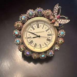 JAY STRONGWATER DESK MANTEL GOLDEN CLOCK BUTTERFLY SWAROVSKI USED USA NO BOX - Picture 1 of 7