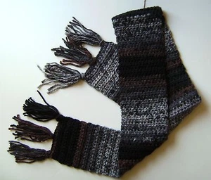 MENS OR WOMENS BROWN BLACK MULTI HOMEMADE CUSTOM CROCHET SCARF WRAP SHAWL   - Picture 1 of 3
