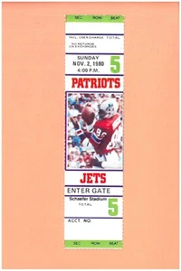 New York Jets @ New England Patriots 11-2-1980 ticket Topps Stanley Morgan photo - Picture 1 of 2