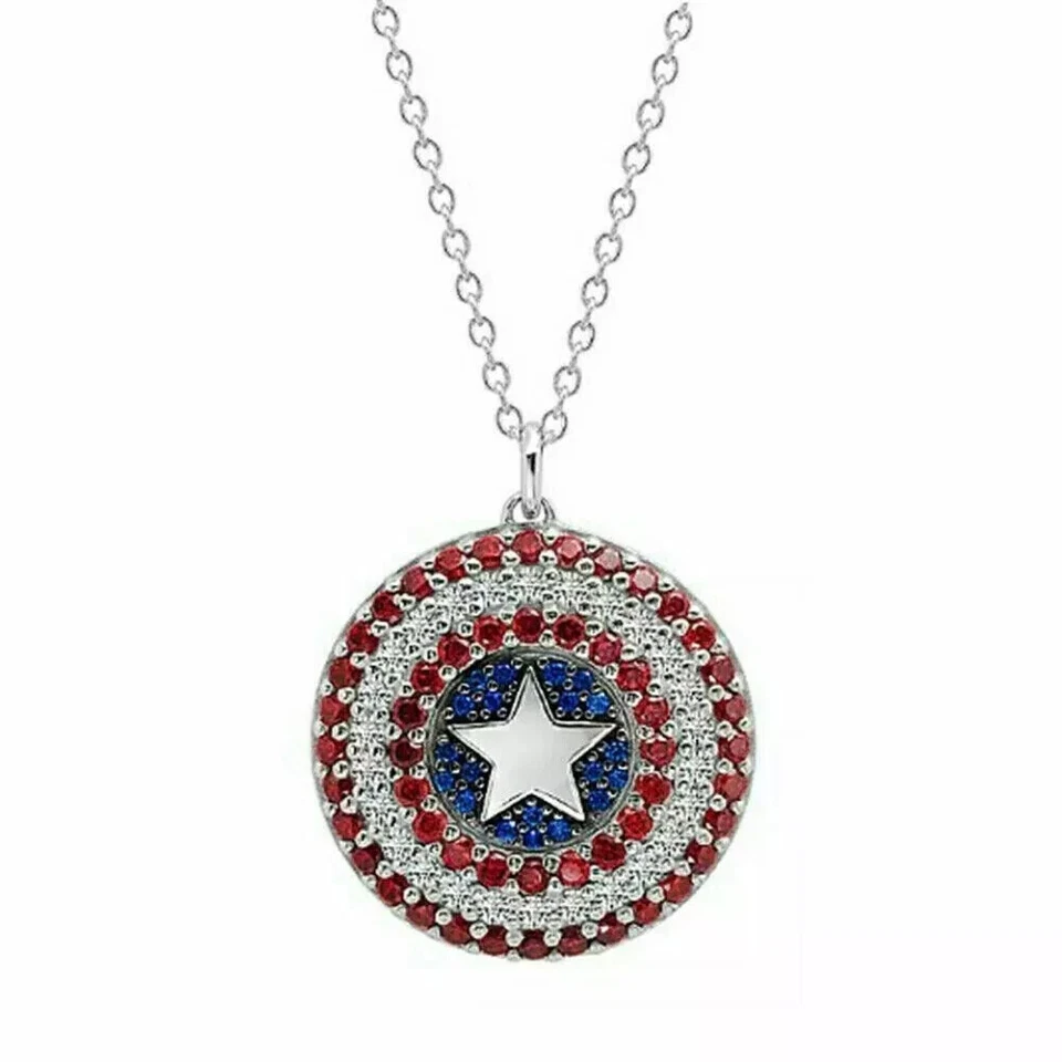 Colgante de zafiro y rubí creado en laboratorio de corte redondo de 4 quilates para hombre acabado en oro blanco de 14 quilates Foto 1 de 1