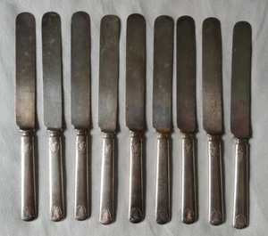 Antique 1847 Rogers Bros Warranted 12 DWT Set of 9 Silver Plated Knives Vintage - Picture 1 of 13