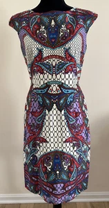 David Meister Sz 4 USA Paisley Printed Cap Sleeves Back Hidden Zip Dress Womens - Picture 1 of 7